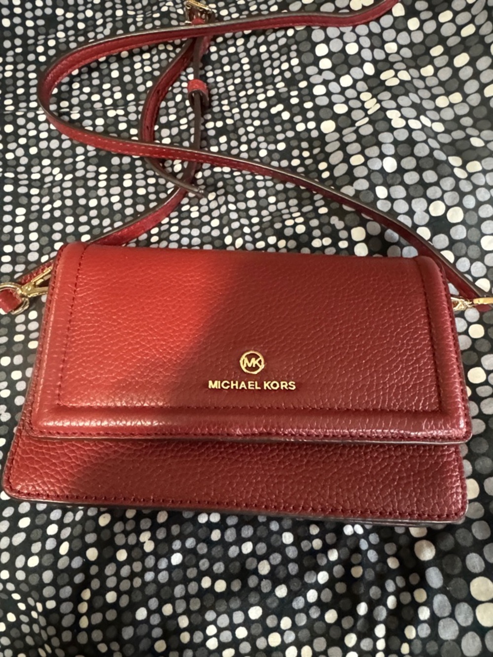 Michael Kors Burgundy Pebbled Leather Crossbody Wallet